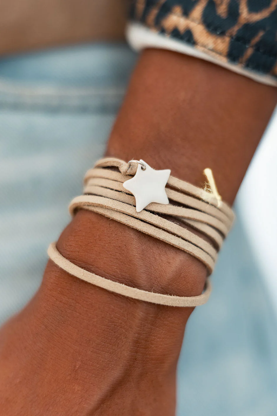 Bracelet / collier Jane naturel étoile blanche